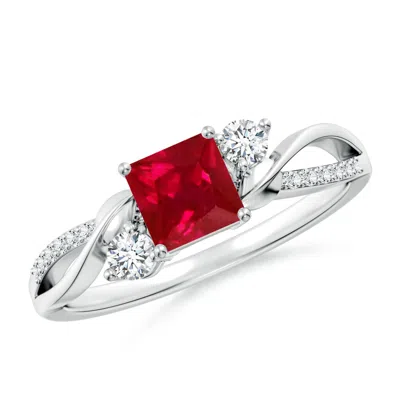 Angara Nature Inspired Square Ruby Twisted Vine Engagement Ring In Red