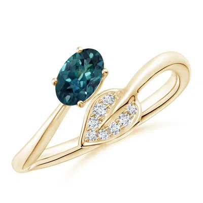 Angara Nature Inspired Teal Montana Sapphire Ring With Diamond Leaf In Gold