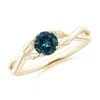 Angara Nature Inspired Teal Montana Sapphire Ring With Leaf Motifs In Yellow Gold/medium Greenish Blue