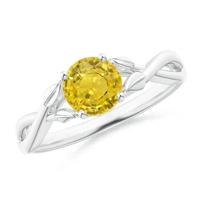 Angara Nature Inspired Yellow Sapphire Ring With Leaf Motifs In Metallic