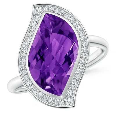Angara North-south Leaf-shaped Amethyst Halo Ring In Metallic