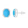 Angara Octagon Framed Oval Turquoise Earrings With Diamonds In White Gold/sky Blue