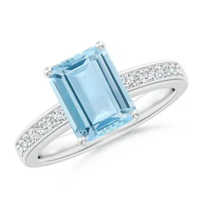 Angara Octagonal Aquamarine Engagement Ring With Diamonds In Metallic