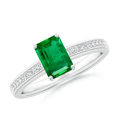 Angara Vintage Style Emerald-cut Emerald Engagement Ring With Accents In Green