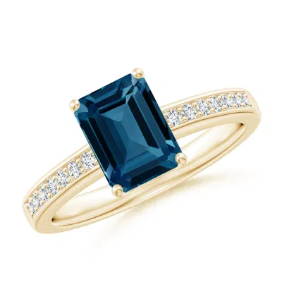 Angara Octagonal London Blue Topaz Cocktail Ring With Diamonds In Gold