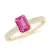 Angara Octagonal Pink Sapphire Cocktail Ring With Diamonds In Yellow Gold/rich Pink