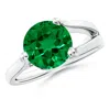 Angara One Sided Split Shank Round Lab-grown Emerald Solitaire Engagement Ring In White Gold/rich Green