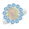 Angara Opal & Aquamarine Floral Halo Cocktail Ring In White Gold/milky With High Play Of Colour