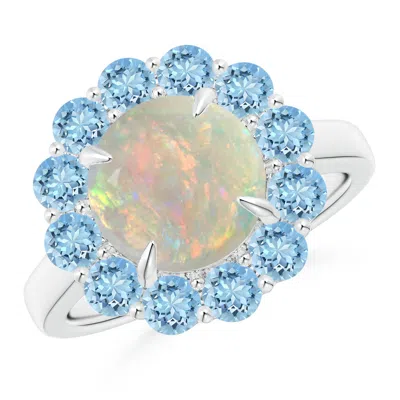 Angara Opal & Aquamarine Floral Halo Cocktail Ring In Multi