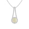 Angara Opal And Diamond Halo Inverted V-bale Pendant In White Gold/milky With Medium Play Of Colour