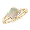 Angara Opal And Diamond Split Shank Ring In Yellow Gold/milky With High Play Of Colour