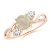 Angara Opal And Diamond Twisted Vine Ring In Rose Gold/milky With High Play Of Colour