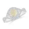 Angara Opal Crossover Shank Cocktail Ring With Halo In White Gold/milky With Medium Play Of Colour