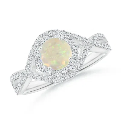 Angara Opal Crossover Shank Cocktail Ring With Halo In Metallic