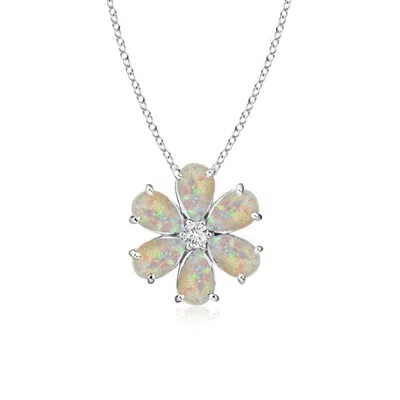 Angara Opal Flower Cluster Pendant With Diamond In Metallic