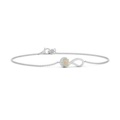 Angara Opal Libra Ribbon Bracelet With Diamond Accents In Metallic