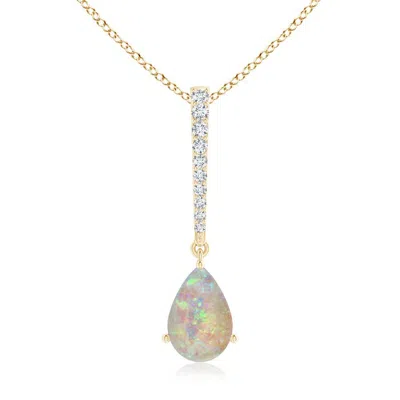 Angara Opal Solitaire Long Drop Pendant With Diamond Studded Bale In Gold