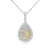 Angara Opal Teardrop Pendant With Diamond Halo In White Gold/milky With High Play Of Colour