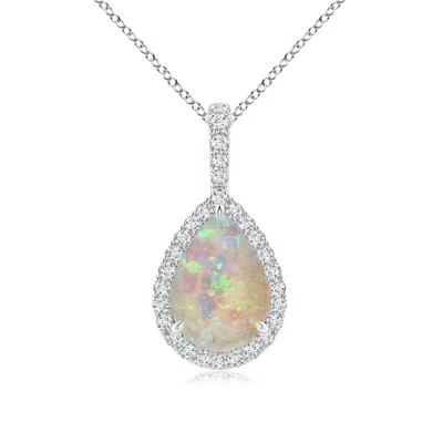 Angara Opal Teardrop Pendant With Diamond Halo In Metallic
