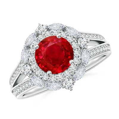 Angara Ornate Round Ruby Halo Engagement Ring In Metallic
