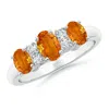 Angara Oval 3 Stone Orange Sapphire Engagement Ring With Diamonds In White Gold/deep Orange