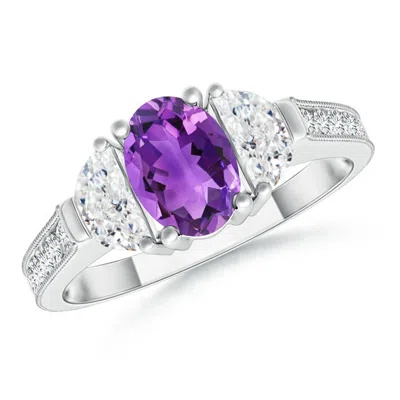 Angara Oval Amethyst And Half Moon Diamond Three Stone Ring In Metallic
