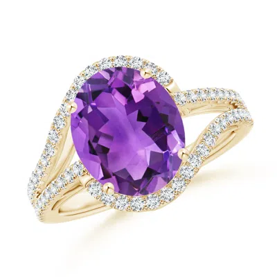 Angara Oval Amethyst Bypass Cocktail Ring With Diamonds In Gold