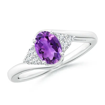Angara Oval Amethyst Bypass Ring With Trio Diamond Accents In Metallic
