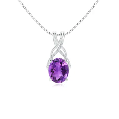 Angara Oval Amethyst Criss Cross Pendant With Diamonds In Metallic