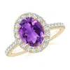 Angara Oval Amethyst Halo Ring With Diamond Accents In Yellow Gold/medium Dark Purple
