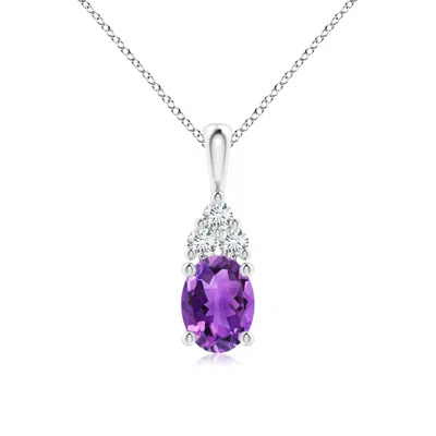 Angara Oval Amethyst Solitaire Pendant With Trio Diamond In Purple