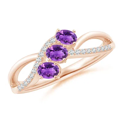Angara Oval Amethyst Three Stone Bypass Ring With Diamonds In Gold