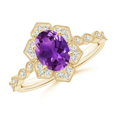 Angara Oval Amethyst Trillium Floral Shank Ring In Gold