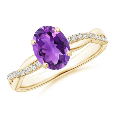 Angara Oval Amethyst Twist Shank Ring With Diamonds In Gold