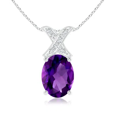 Angara Oval Amethyst Xo Pendant With Diamonds