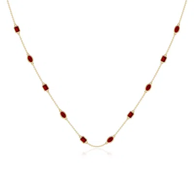 Angara Oval And Emerald-cut Lab-grown Ruby Station Necklace In Gold