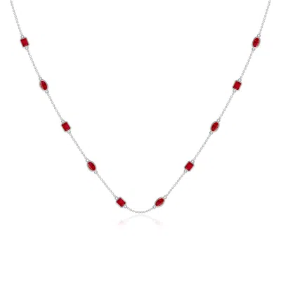 Angara Oval And Emerald-cut Ruby Station Necklace In Metallic