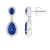 Angara Oval & Pear Blue Sapphire Drop Earrings With Diamond Halo In Platinum/medium To Rich Blue