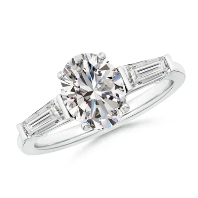 Angara Oval And Tapered Baguette Diamond Side Stone Engagement Ring In Metallic