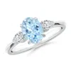 Angara Oval Aquamarine And Pear Diamond Three Stone Engagement Ring In White Gold/light Swiss Blue