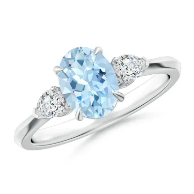 Angara Oval Aquamarine And Pear Diamond Three Stone Engagement Ring In Metallic