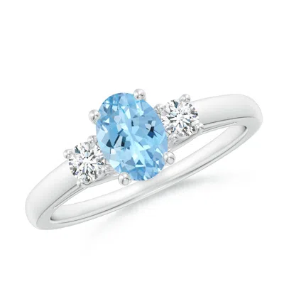 Angara Oval Aquamarine And Round Diamond Three Stone Ring In Blue