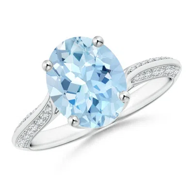 Angara Oval Aquamarine Bypass Ring With Diamond Accents In Metallic