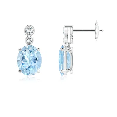 Angara Oval Aquamarine Dangle Earrings With Bezel-set Diamonds In Blue