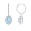 Angara Oval Aquamarine Dangle Earrings With Diamond Halo In White Gold/light Swiss Blue