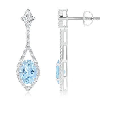 Angara Oval Aquamarine Drop Earrings With Diamond Accents In Blue