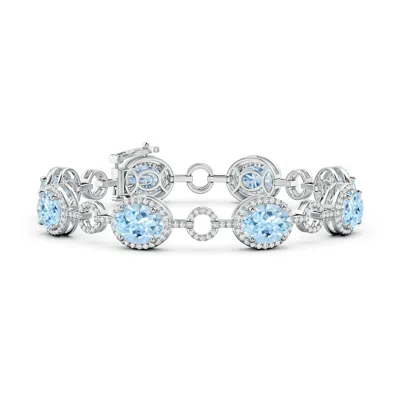 Angara Oval Aquamarine Halo Open Circle Link Bracelet In Metallic