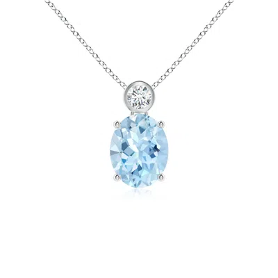 Angara Oval Aquamarine Pendant With Bezel-set Diamond In Metallic