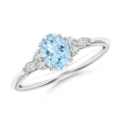 Angara Oval Aquamarine Side Stone Engagement Ring With Diamonds In Metallic