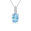 Angara Oval Aquamarine Solitaire Pendant With Diamond Bale